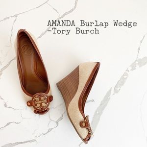 AMANDA Open Toe Burlap Wedge - TORY BURCH - sz 6.5